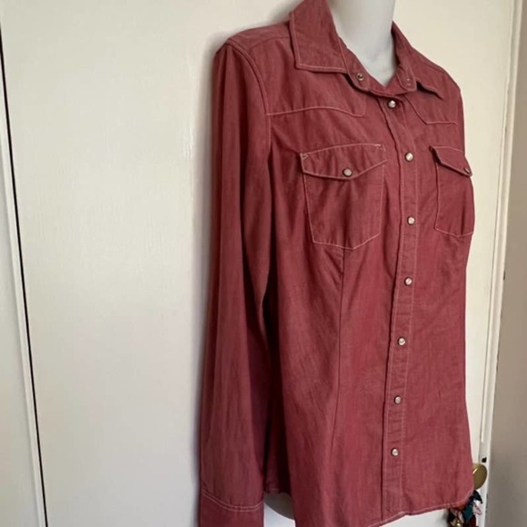 GAP 1969 VINTAGE RED WESTERN BLOUSE PEARL SNAPS SIZE MEDIUM - Picture 5 of 8